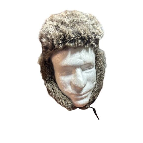 Mad Bomber trapper hat black rabbit fur bomber cap sz small ear flaps - Picture 2 of 6